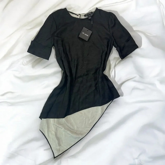 NWT St. John Black Asymmetrical Blouse Top - Picture 5 of 6